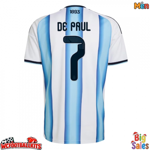 Argentina Rodrigo De Paul #7 Replica Home Stadium Shirt World Cup 2026 Short Sleeve